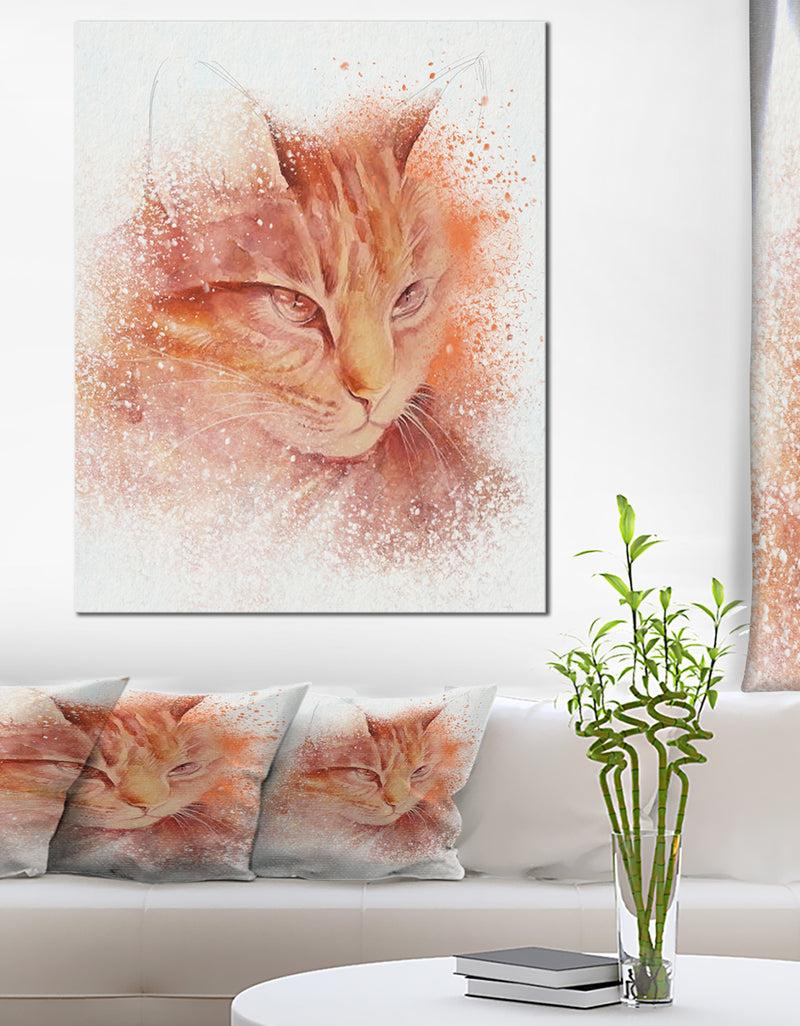 DesignQ Brown Cat Face Sketch on White - Large Animal Canvas Artwork