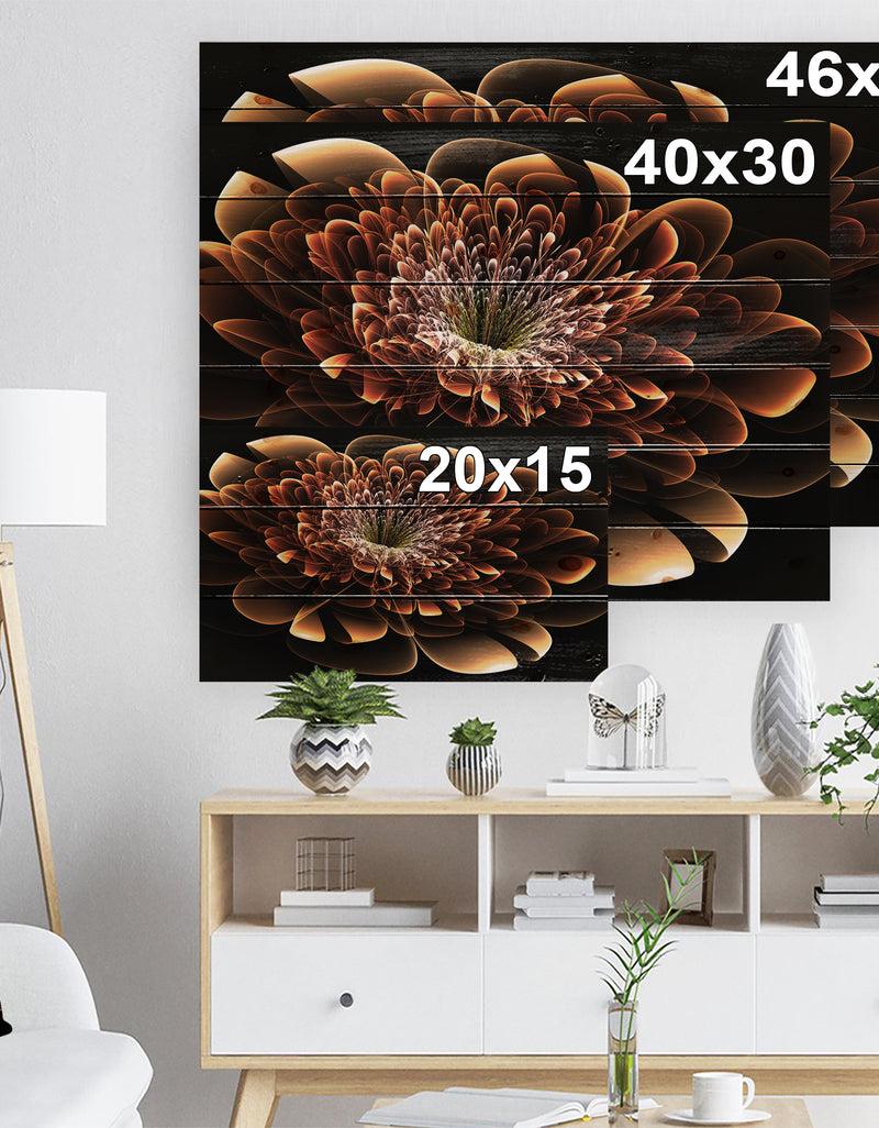 DesignQ Brown Fractal Flower - Modern Floral Print On Natural Pine Wood