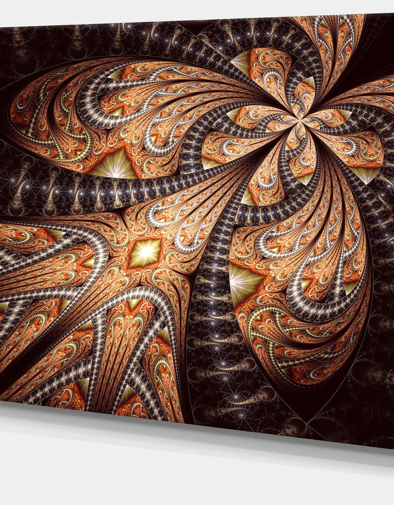 DesignQ Brown Symmetrical Fractal Flower - Abstract Wall Art On Canvas