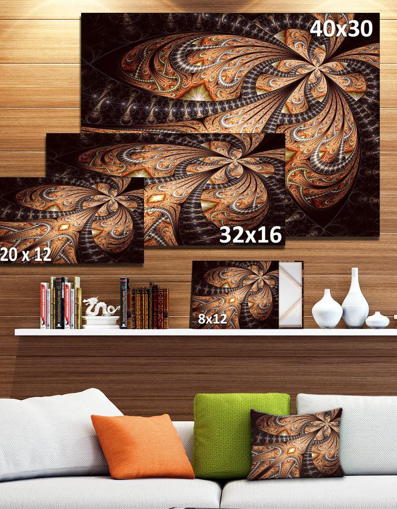 DesignQ Brown Symmetrical Fractal Flower - Abstract Wall Art On Canvas