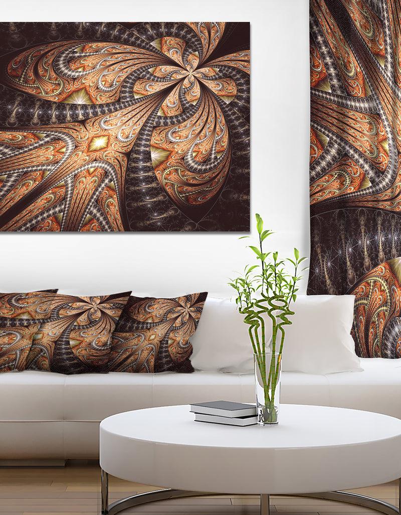 DesignQ Brown Symmetrical Fractal Flower - Abstract Wall Art on Canvas