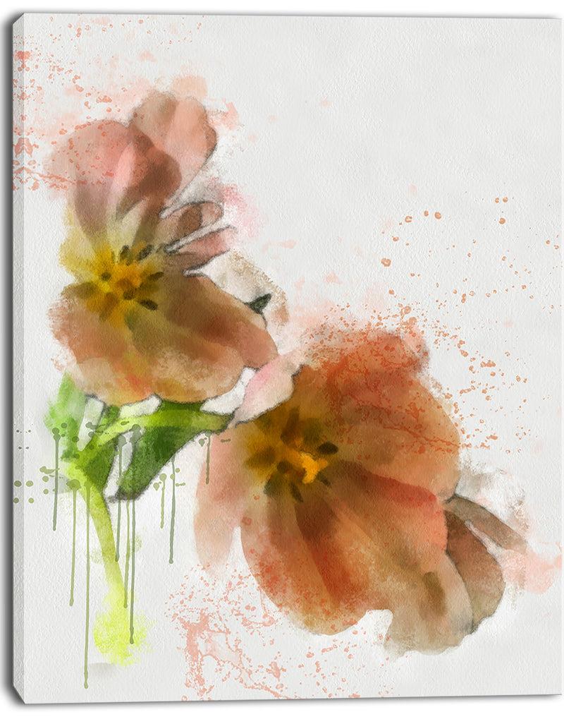DesignQ Brown Tulips Sketch Watercolor - Modern Floral Canvas Wall Art