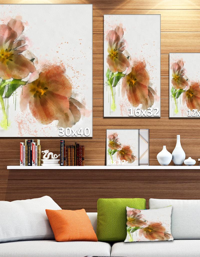 DesignQ Brown Tulips Sketch Watercolor - Modern Floral Canvas Wall Art