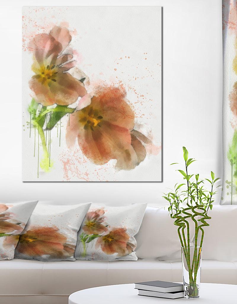 DesignQ Brown Tulips Sketch Watercolor - Modern Floral Canvas Wall Art