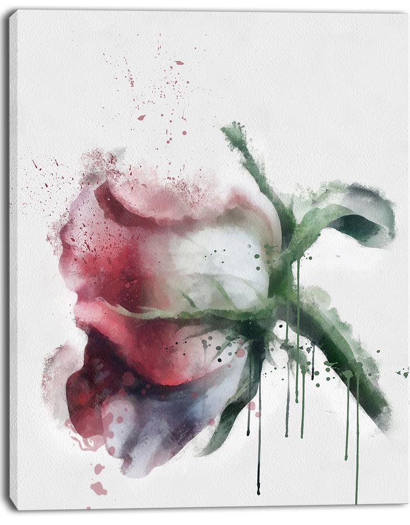 DesignQ Budding Pink Rose Watercolor Sketch - Flowers Canvas Wall Artwork
