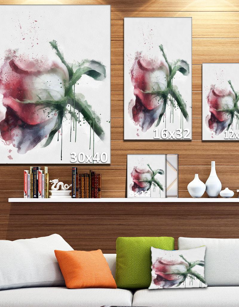 DesignQ Budding Pink Rose Watercolor Sketch - Flowers Canvas Wall Artwork