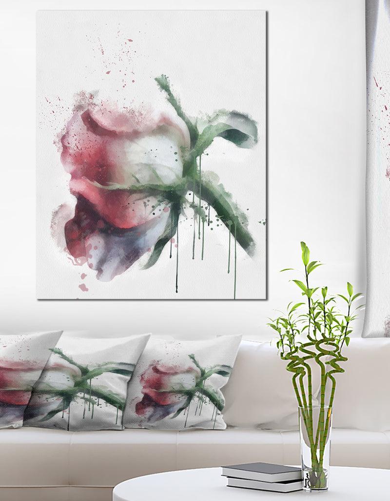 DesignQ Budding Pink Rose Watercolor Sketch - Flowers Canvas Wall Artwork
