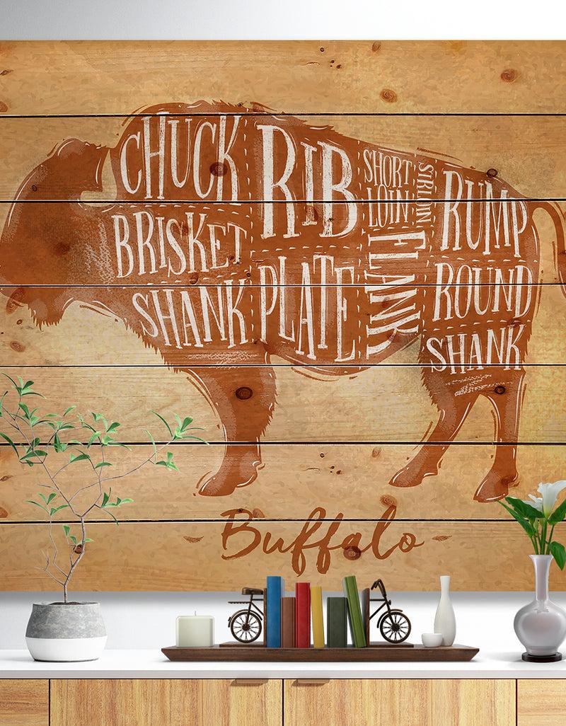 DesignQ Buffalo cutting scheme craft - Farmhouse Animal Painting Print on Natural Pine Wood