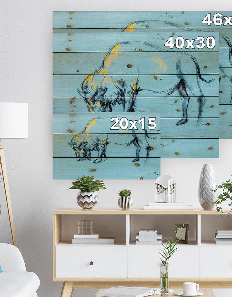 DesignQ Buffalo Painting - Animals Sketch Painting Print On Natural Pine Wood