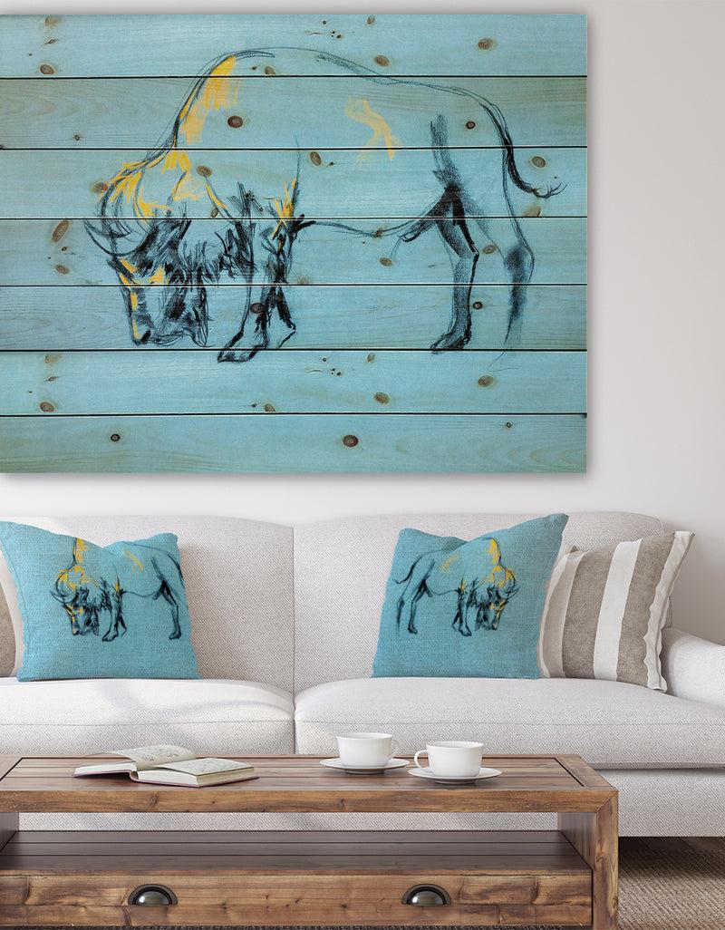 DesignQ Buffalo painting - Animals Sketch Painting Print on Natural Pine Wood