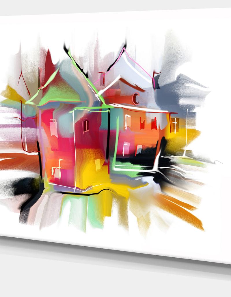 DesignQ Building Illustration - Painting Abstract Canvas Art Print