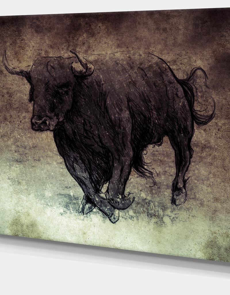DesignQ Bull Running On Vintage Paper - Animal Digital Art Canvas Print
