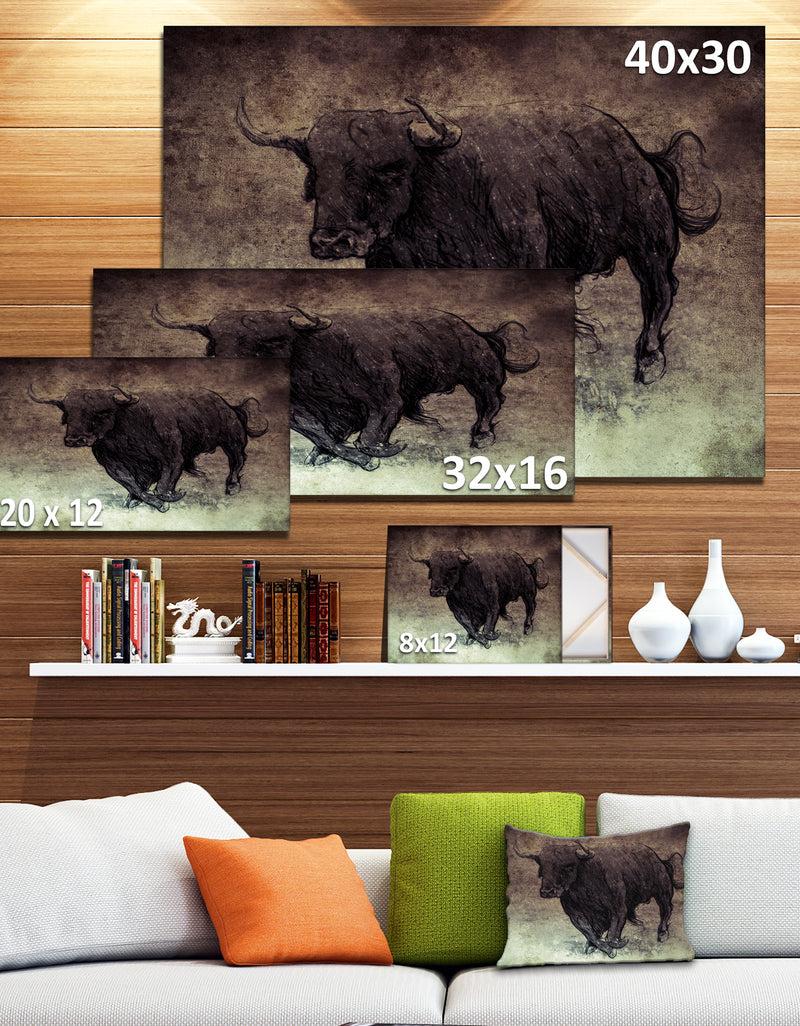 DesignQ Bull Running On Vintage Paper - Animal Digital Art Canvas Print