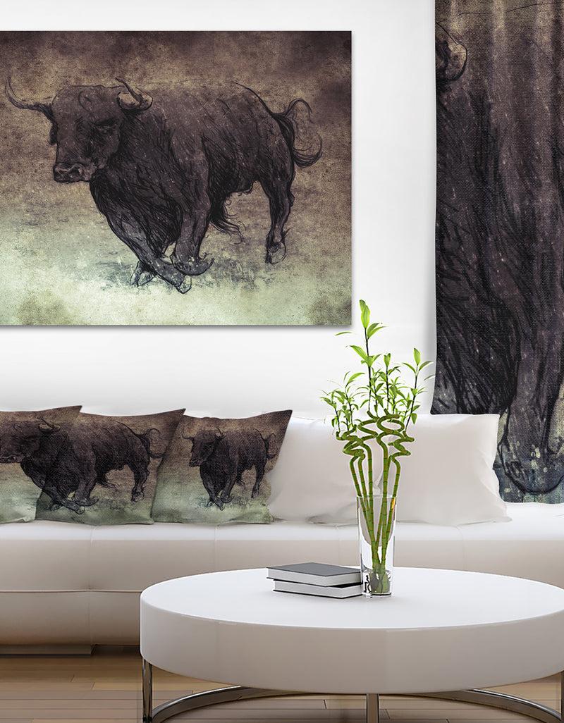 DesignQ Bull Running on Vintage Paper - Animal Digital Art Canvas Print