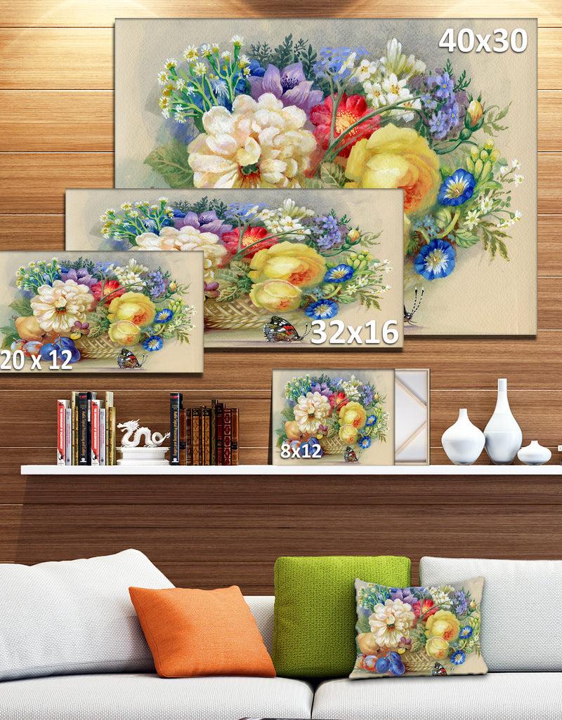 DesignQ Bunch Of Flowers And Fruits - Large Floral Wall Art Canvas