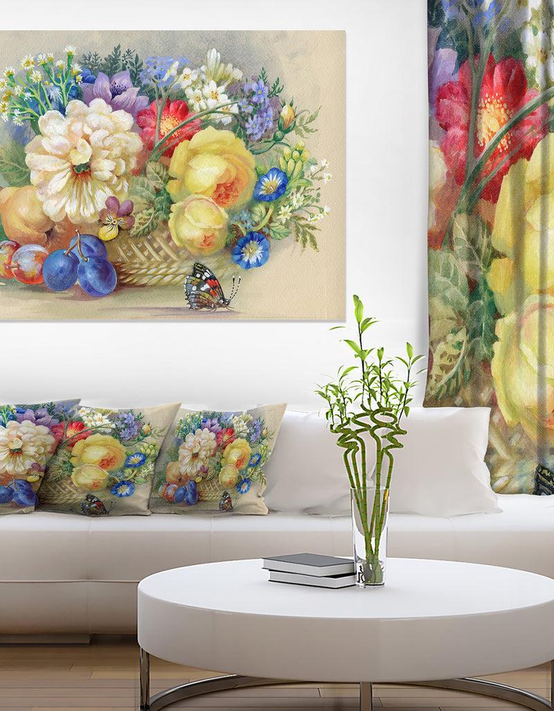 DesignQ Bunch of Flowers and Fruits - Large Floral Wall Art Canvas