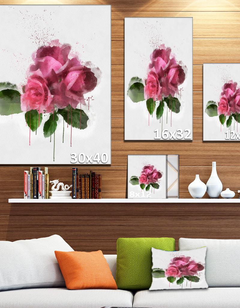 DesignQ Bunch Of Pink Roses With Leaves - Large Floral Canvas Artwork