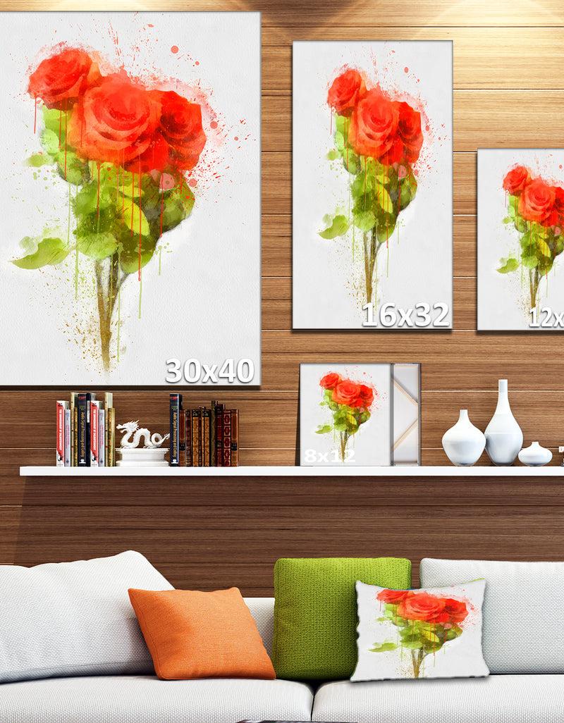 DesignQ Bunch Of Red Roses Watercolor - Flower Artwork On Canvas