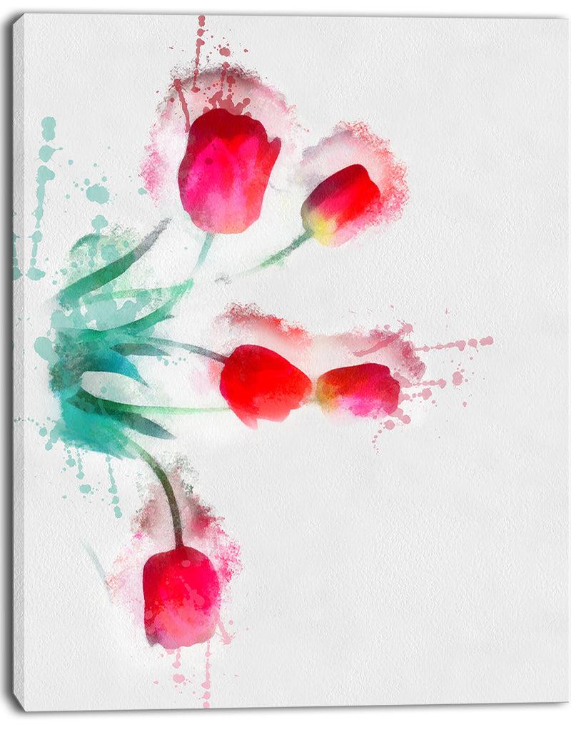 DesignQ Bunch Of Red Tulips Watercolor - Extra Large Floral Canvas Art