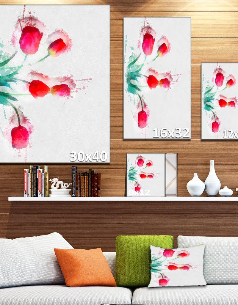 DesignQ Bunch Of Red Tulips Watercolor - Extra Large Floral Canvas Art