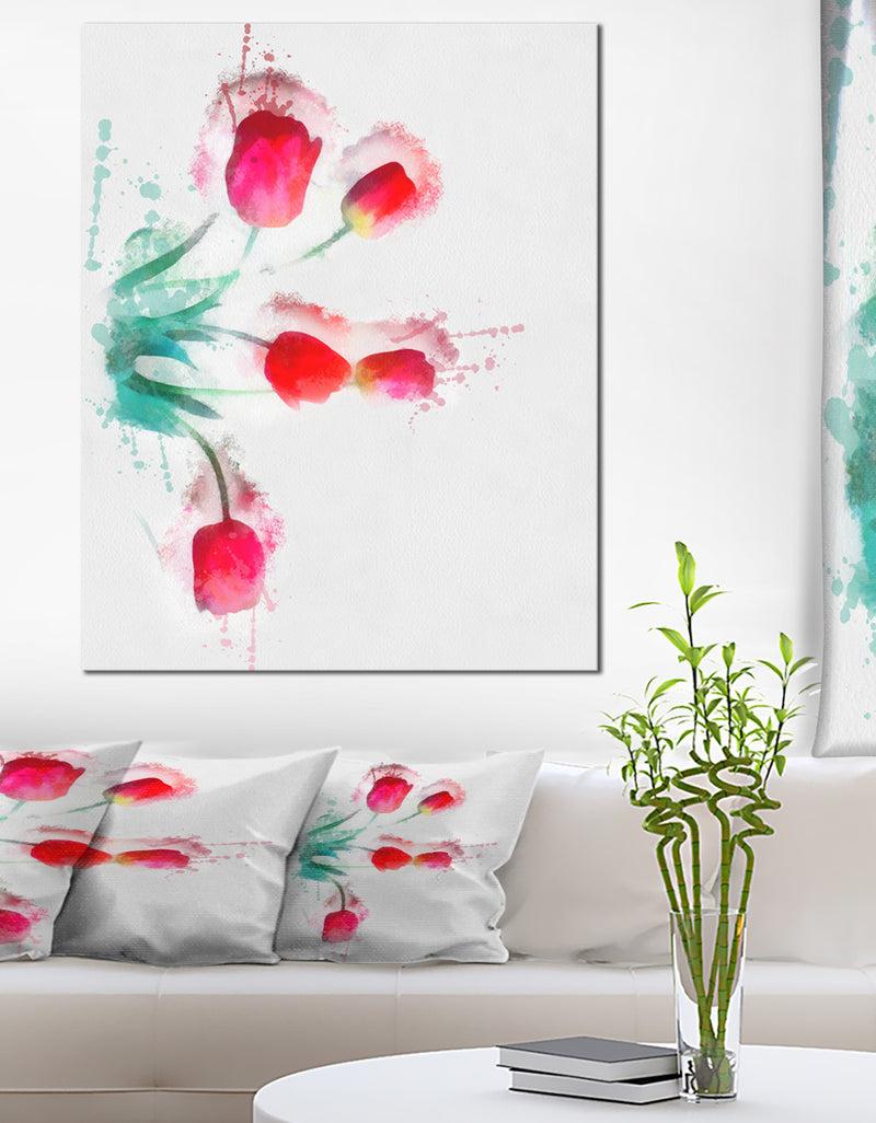 DesignQ Bunch of Red Tulips Watercolor - Extra Large Floral Canvas Art