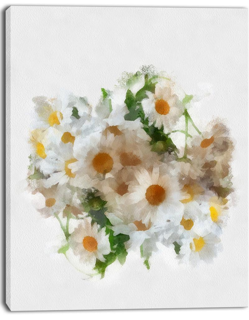 DesignQ Bunch Of White Chamomiles Watercolor - Flower Artwork On Canvas
