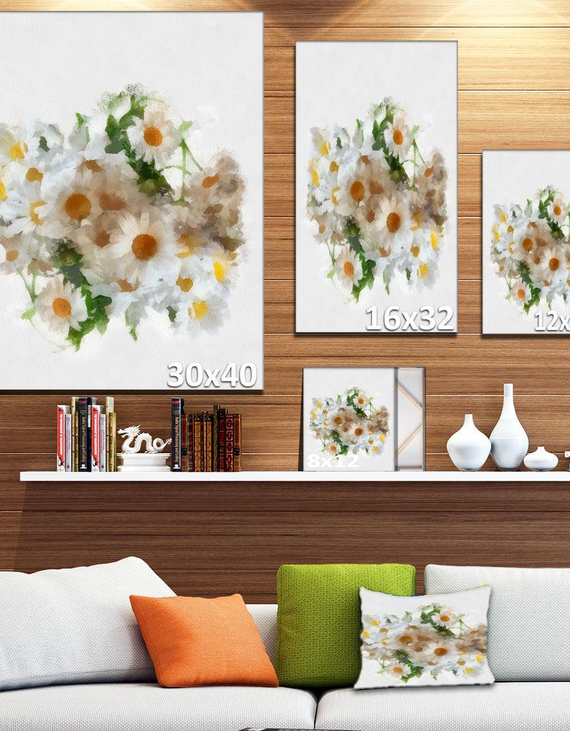 DesignQ Bunch Of White Chamomiles Watercolor - Flower Artwork On Canvas
