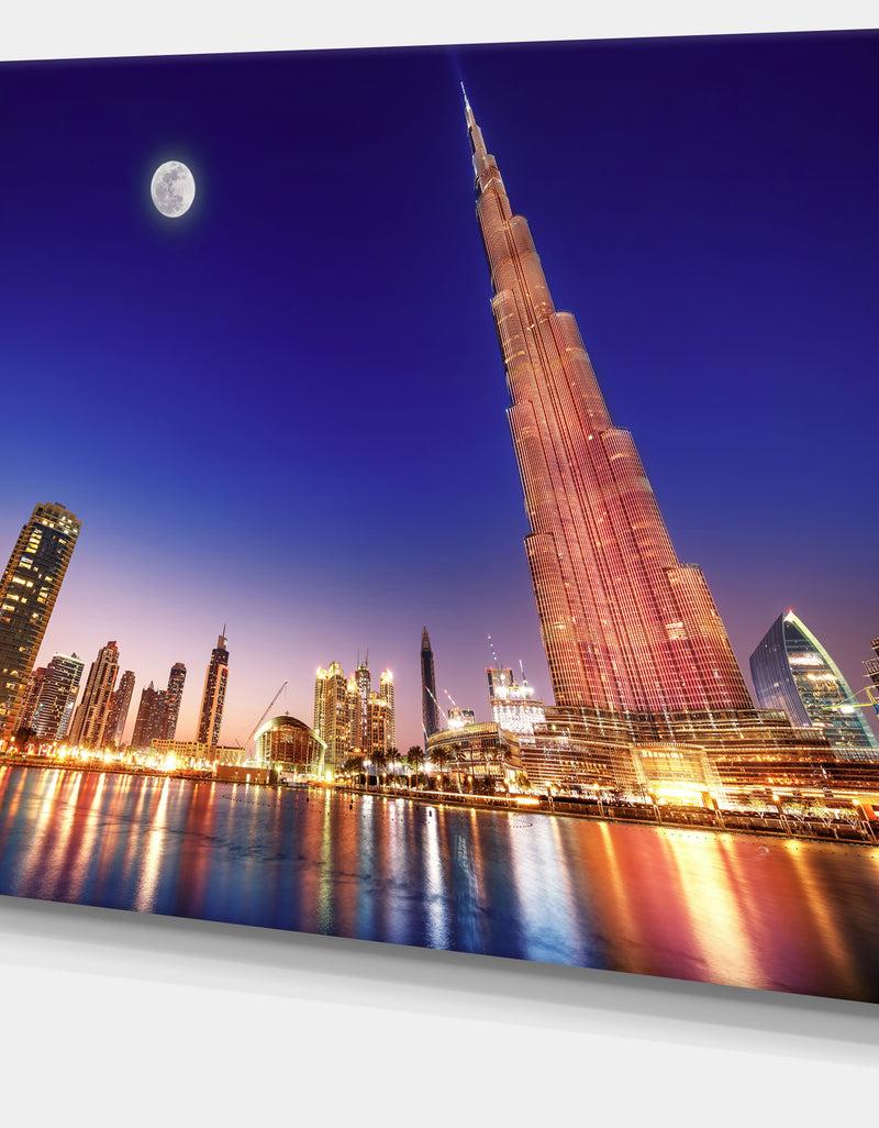 DesignQ Burj Khalifa Night Landscape - Cityscape Wall Art On Canvas