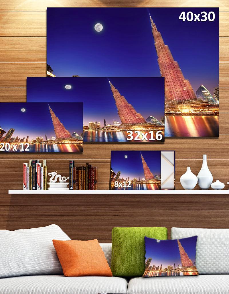 DesignQ Burj Khalifa Night Landscape - Cityscape Wall Art On Canvas