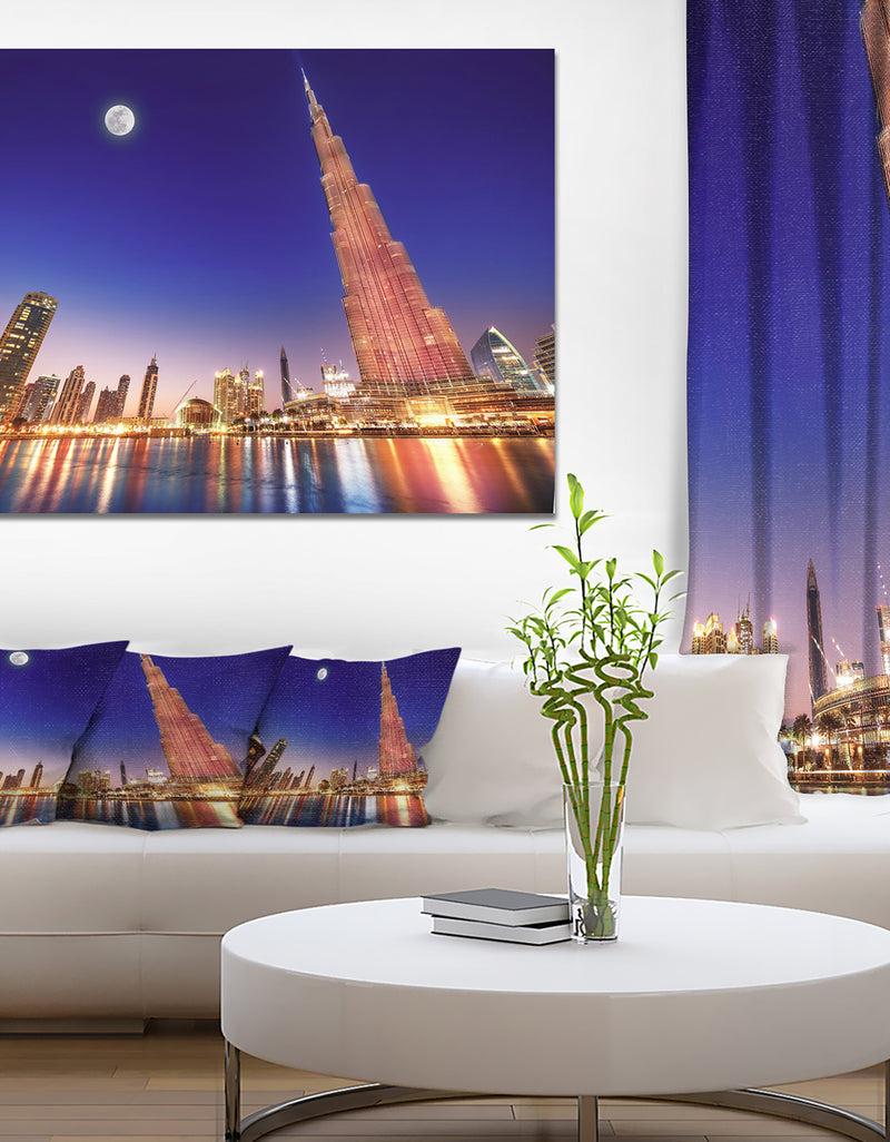DesignQ Burj Khalifa Night Landscape - Cityscape Wall Art on Canvas