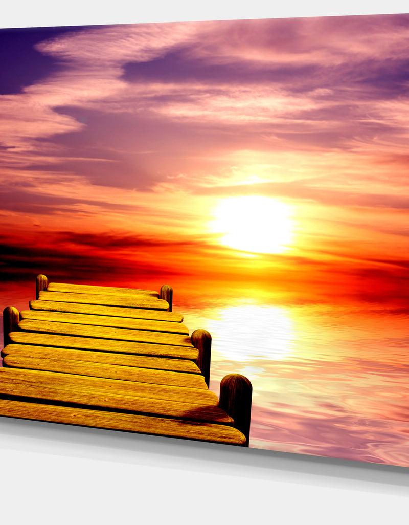 DesignQ Burning Sunset In Blue Sky - Seascape Photo Canvas Print