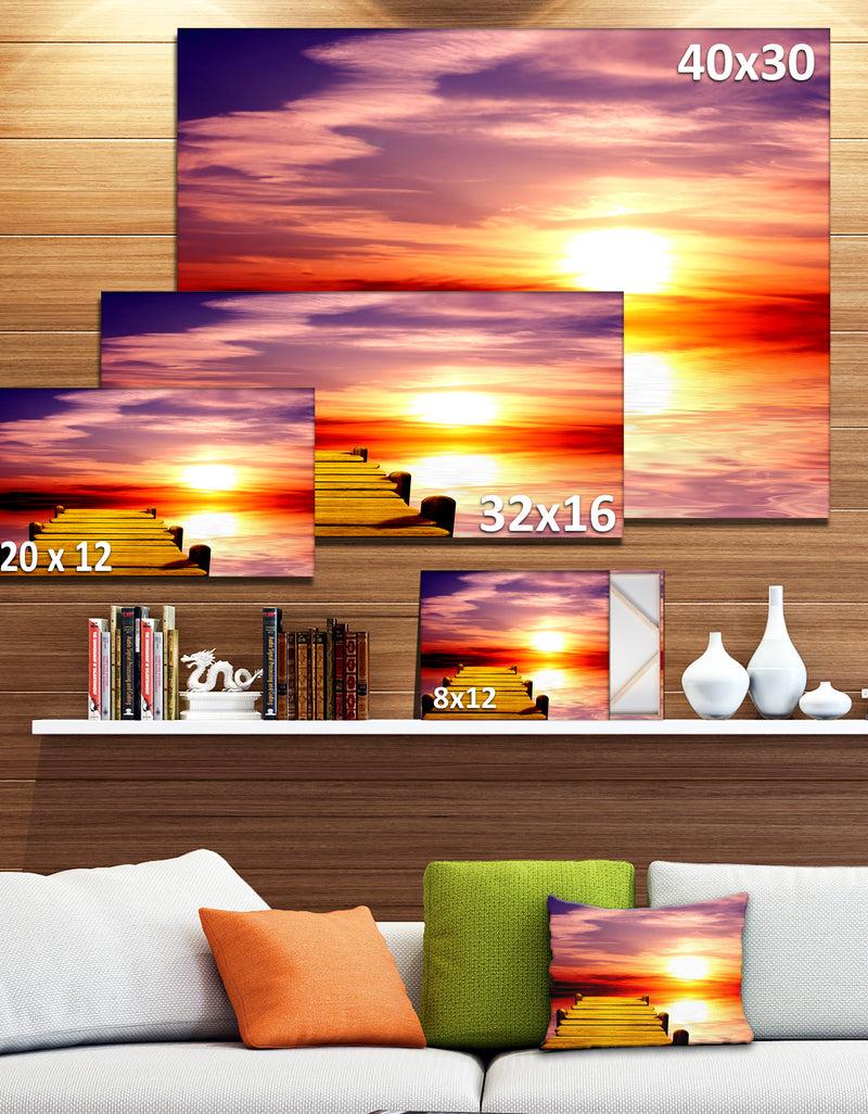 DesignQ Burning Sunset In Blue Sky - Seascape Photo Canvas Print