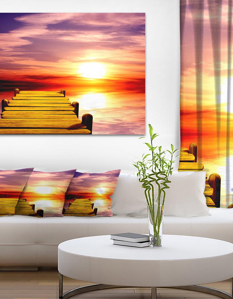 DesignQ Burning Sunset in Blue Sky - Seascape Photo Canvas Print