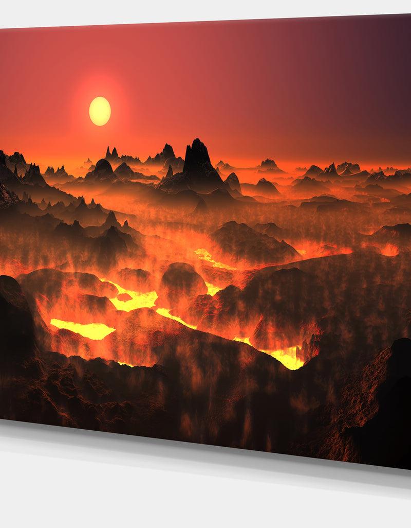 DesignQ Burning Volcano Country - Landscape Canvas Wall Artwork