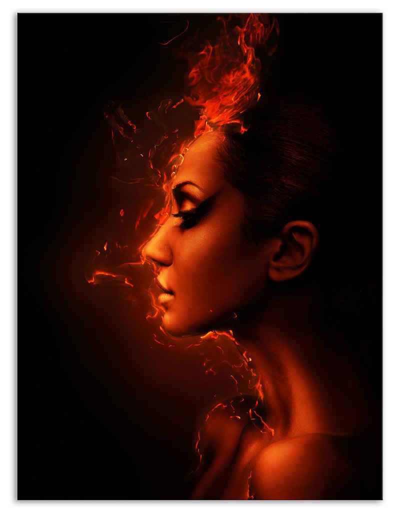 DesignQ Burning Woman Head - Portrait Contemporary Canvas Art Print