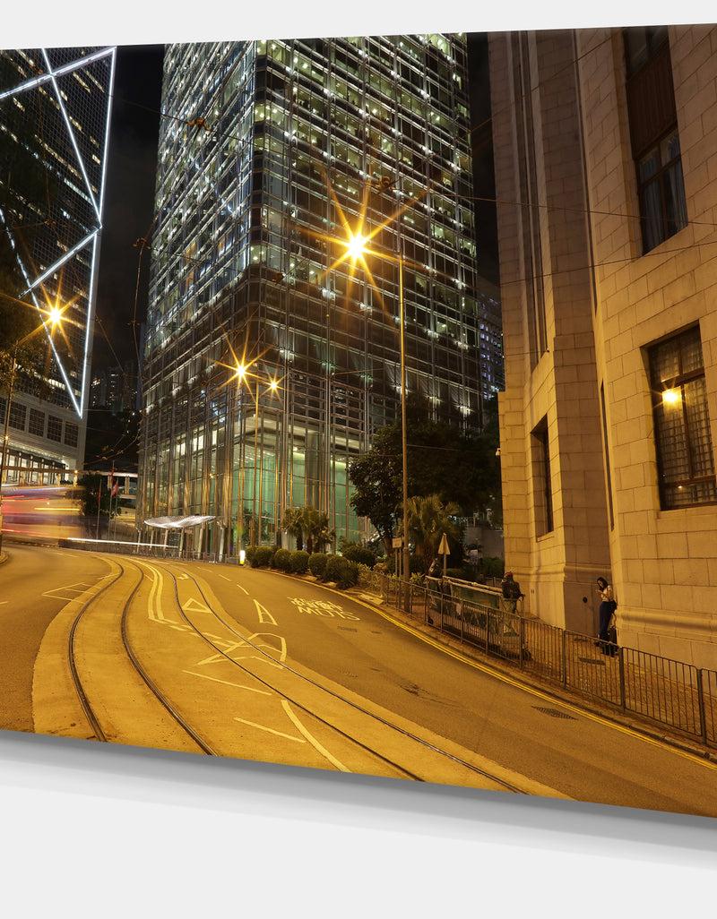 DesignQ Busy Traffic And City At Night - Cityscape Artwork Canvas