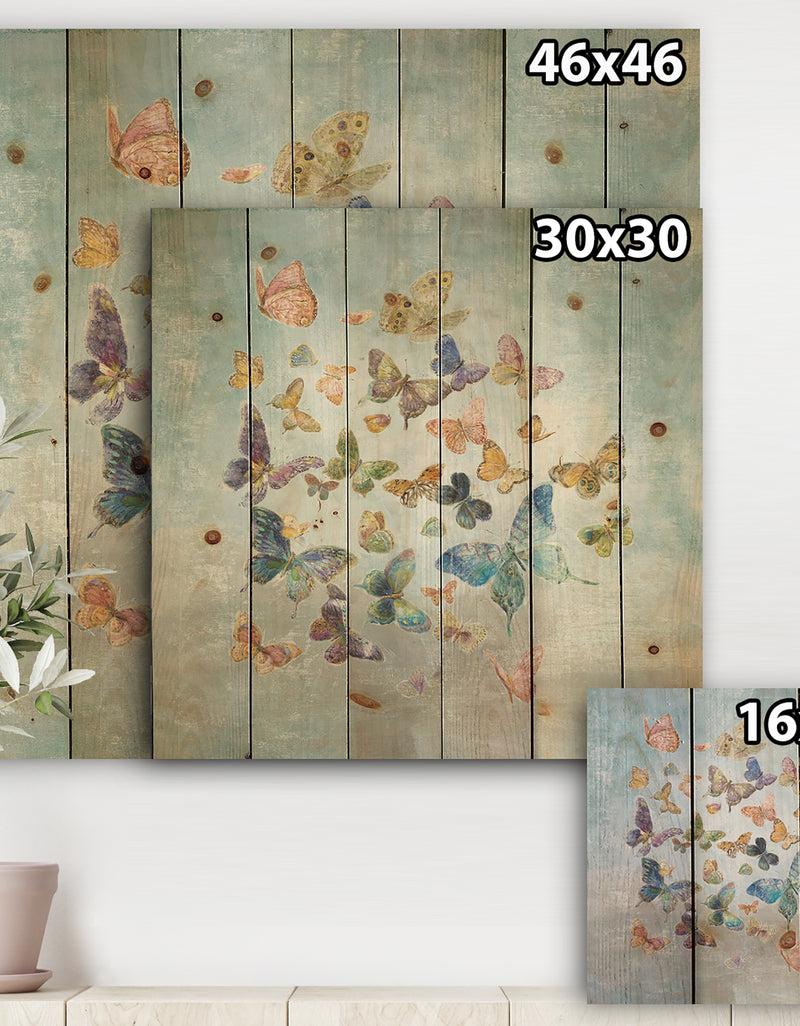 DesignQ Butterflies Dancing I - Wildlife Print On Natural Pine Wood