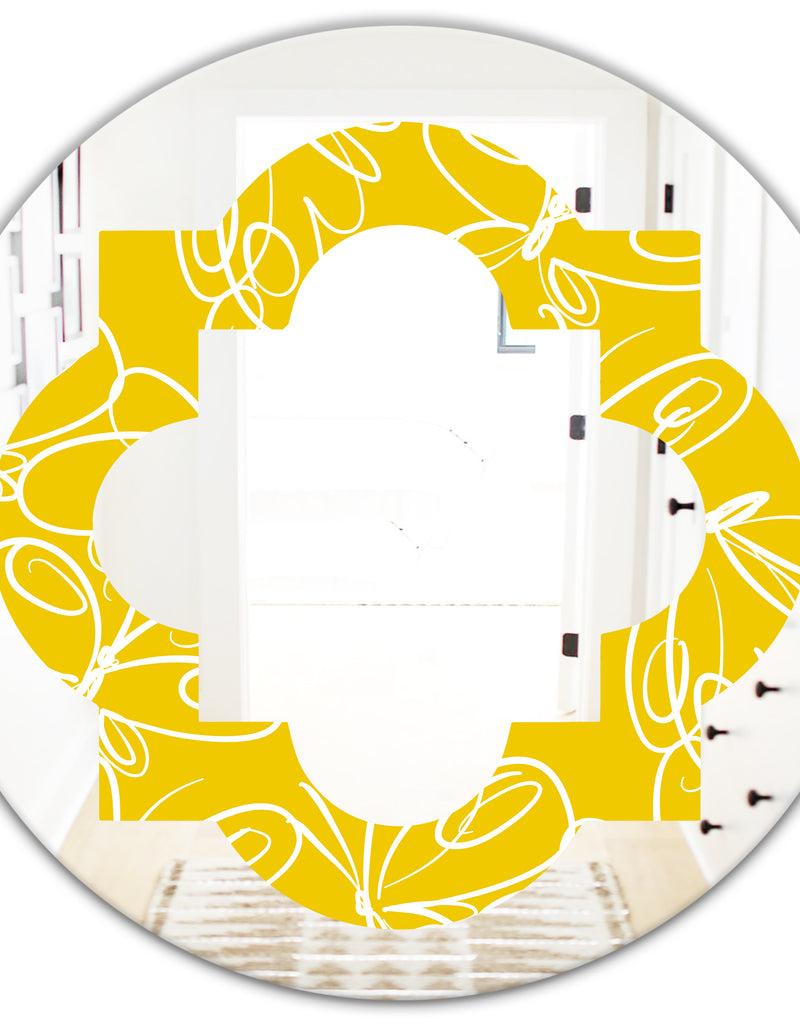 DesignQ Butterflies Hand Drawn Color Pattern - Modern Round Or Oval Wall Mirror - Quatrefoil