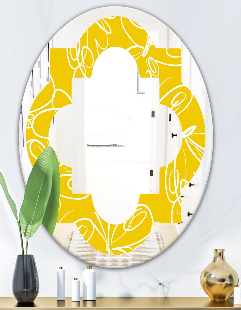 DesignQ Butterflies Hand Drawn Color Pattern - Modern Round Or Oval Wall Mirror - Quatrefoil