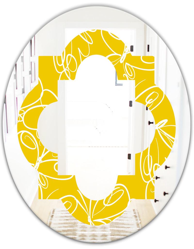 DesignQ Butterflies Hand Drawn Color Pattern - Modern Round Or Oval Wall Mirror - Quatrefoil
