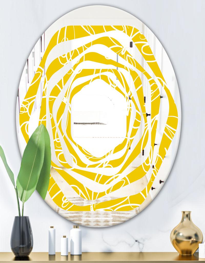 DesignQ Butterflies Hand Drawn Color Pattern - Modern Round Or Oval Wall Mirror - Whirl