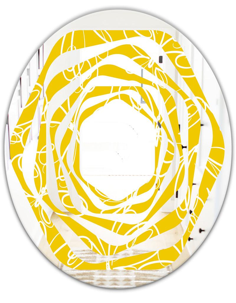 DesignQ Butterflies Hand Drawn Color Pattern - Modern Round Or Oval Wall Mirror - Whirl