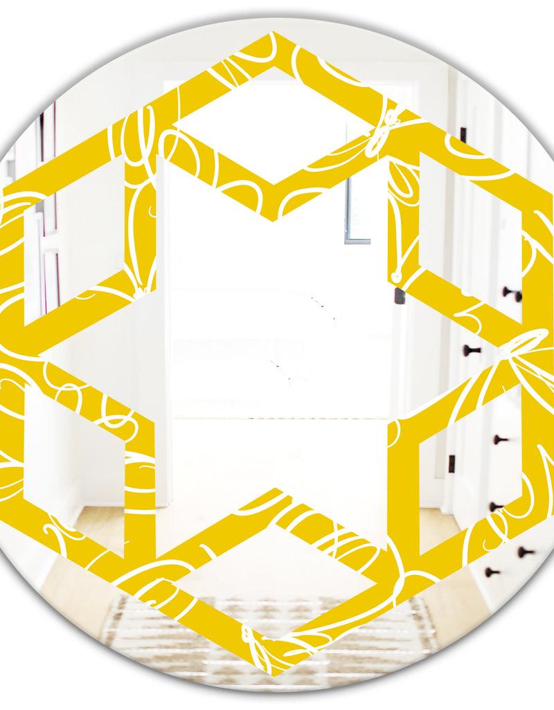 DesignQ Butterflies Hand Drawn Color Pattern - Modern Round Or Oval Wall Mirror - Hexagon Star