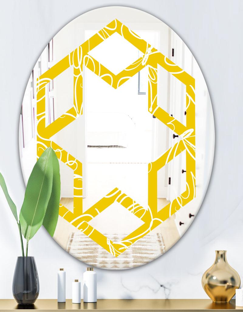 DesignQ Butterflies Hand Drawn Color Pattern - Modern Round Or Oval Wall Mirror - Hexagon Star