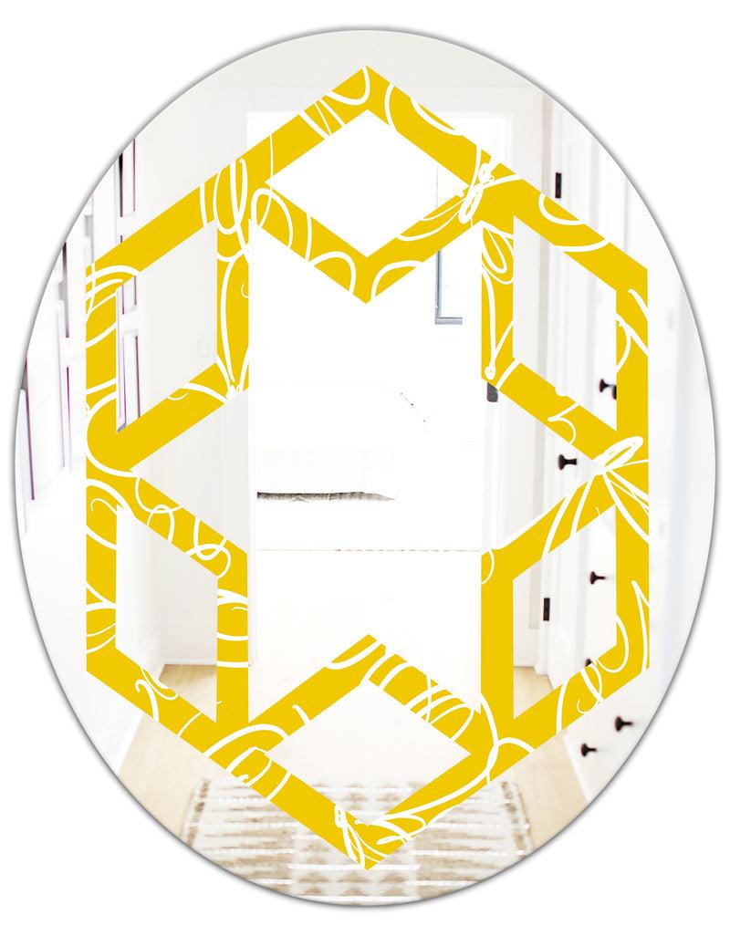 DesignQ Butterflies Hand Drawn Color Pattern - Modern Round Or Oval Wall Mirror - Hexagon Star