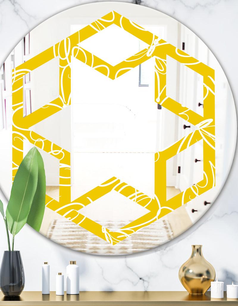 DesignQ Butterflies hand drawn color pattern - Modern Round or Oval Wall Mirror - Hexagon Star