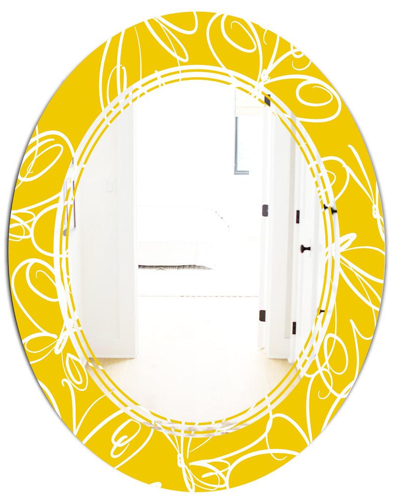 DesignQ Butterflies Hand Drawn Color Pattern - Modern Round Or Oval Wall Mirror - Triple C