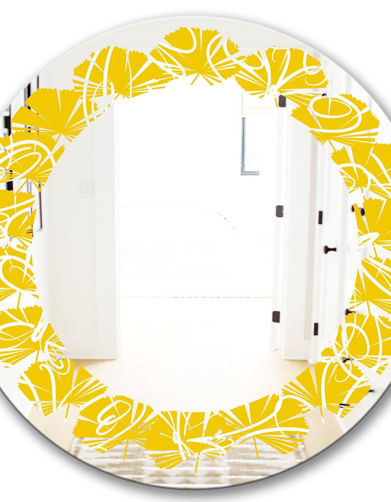 DesignQ Butterflies Hand Drawn Color Pattern - Modern Round Or Oval Wall Mirror - Leaves