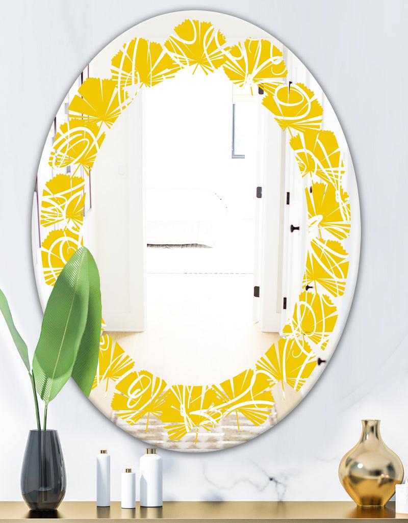 DesignQ Butterflies Hand Drawn Color Pattern - Modern Round Or Oval Wall Mirror - Leaves