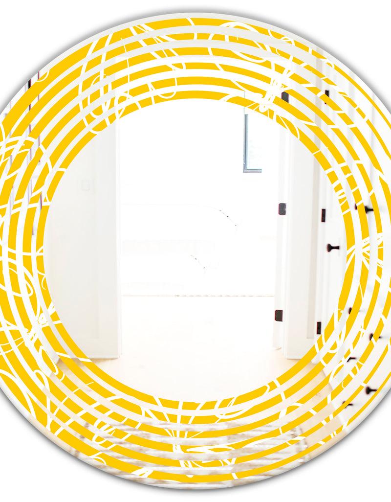 DesignQ Butterflies Hand Drawn Color Pattern - Modern Round Or Oval Wall Mirror - Wave